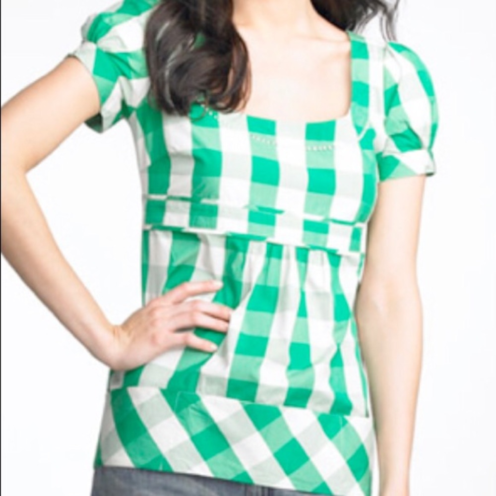 Juicy Couture Puff Sleeve Green Plaid Top